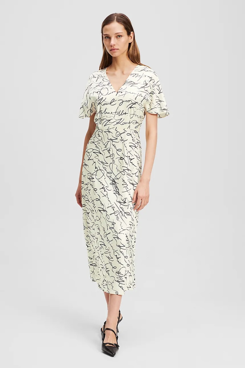 Karl Lagerfeld rochie culoarea bej, maxi, evazati, A3W13029