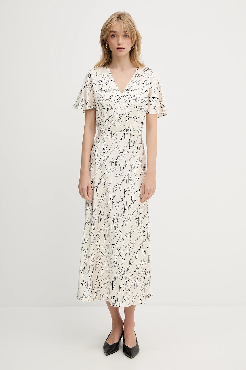 Karl Lagerfeld rochie culoarea bej, maxi, evazati, A3W13029