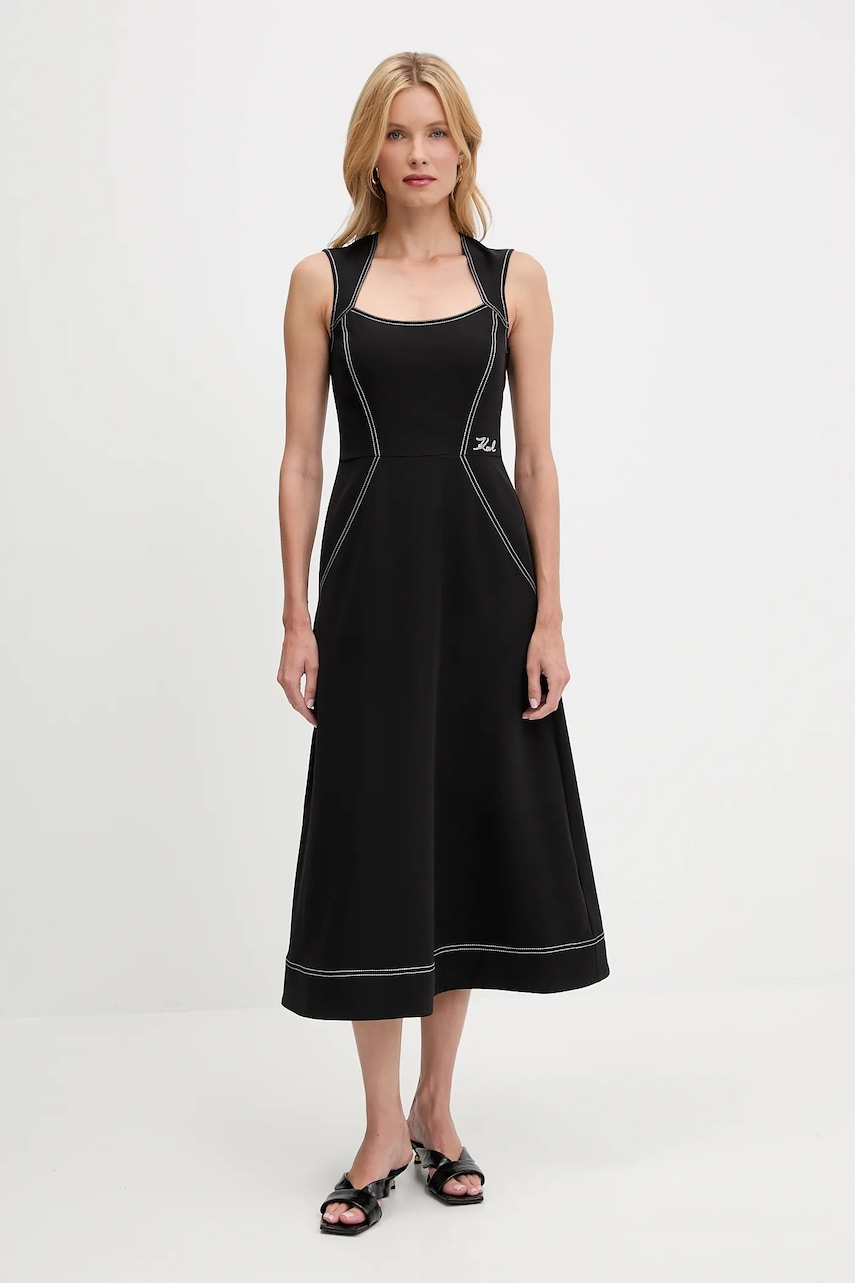 Karl Lagerfeld rochie culoarea negru, midi, drept, A3W13032