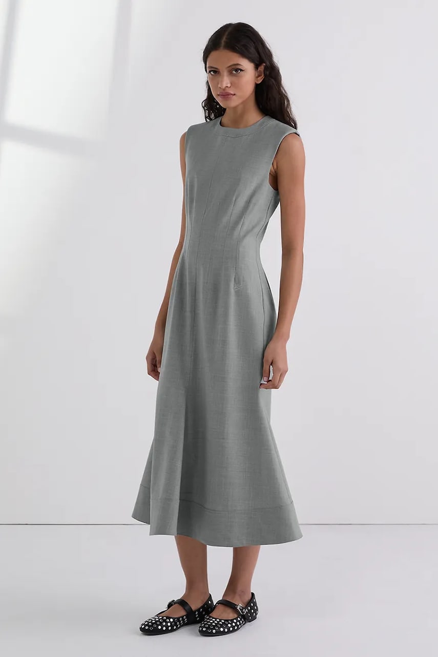 Karl Lagerfeld rochie din amestec de lână culoarea gri, midi, evazati, A3W13034