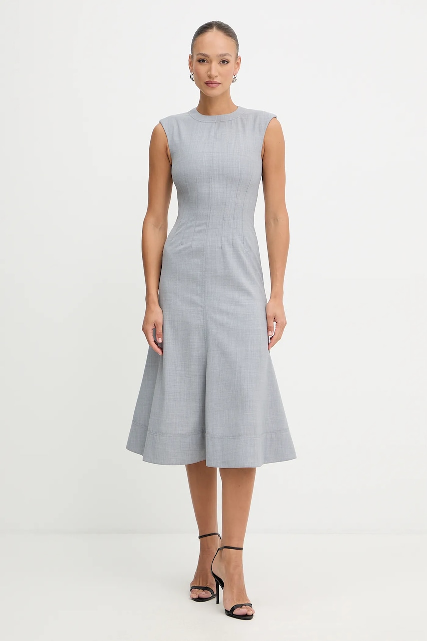 Karl Lagerfeld rochie din amestec de lână culoarea gri, midi, evazati, A3W13034