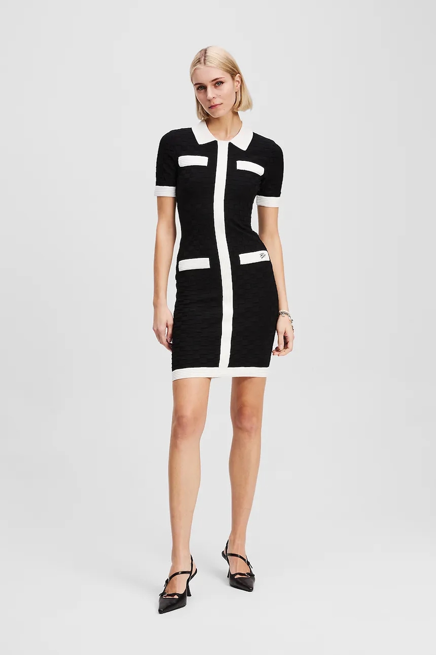 Karl Lagerfeld rochie culoarea negru, mini, mulata, A3W13036
