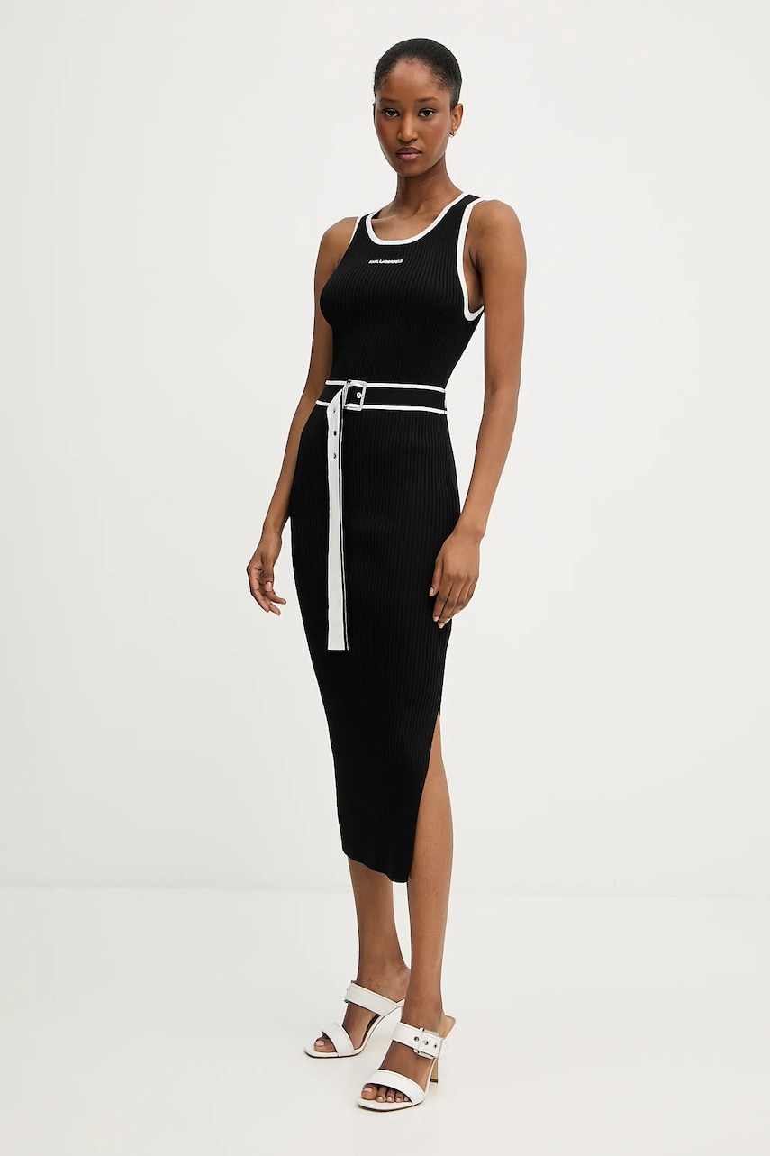 Karl Lagerfeld rochie culoarea negru, midi, mulată, A3W13039