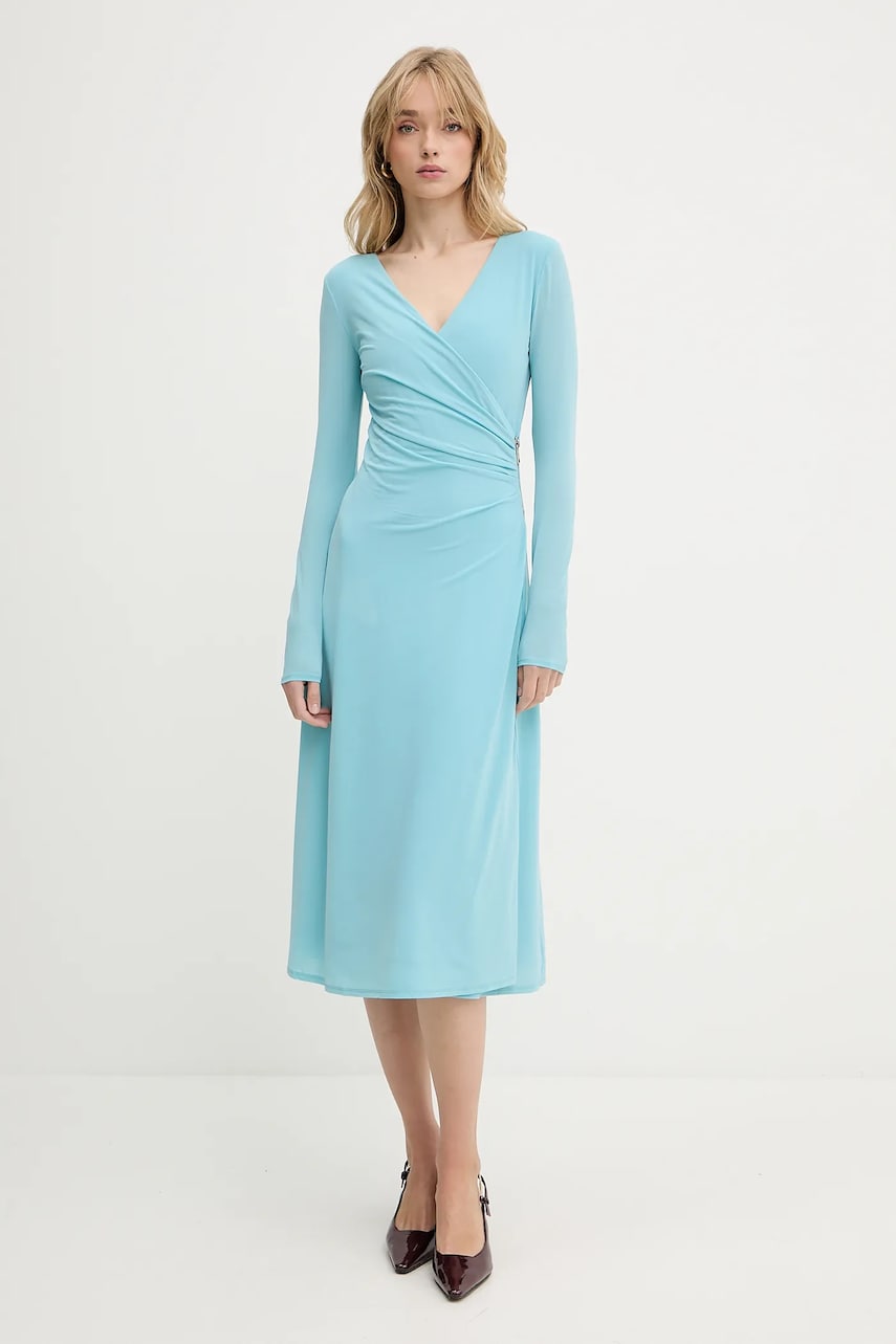 Karl Lagerfeld rochie culoarea turcoaz, midi, drept, A3W13042