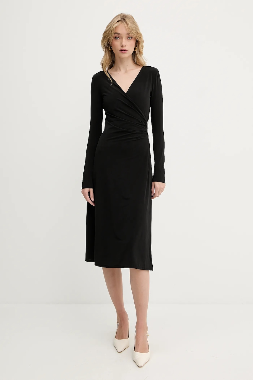 Karl Lagerfeld rochie culoarea negru, midi, drept, A3W13042