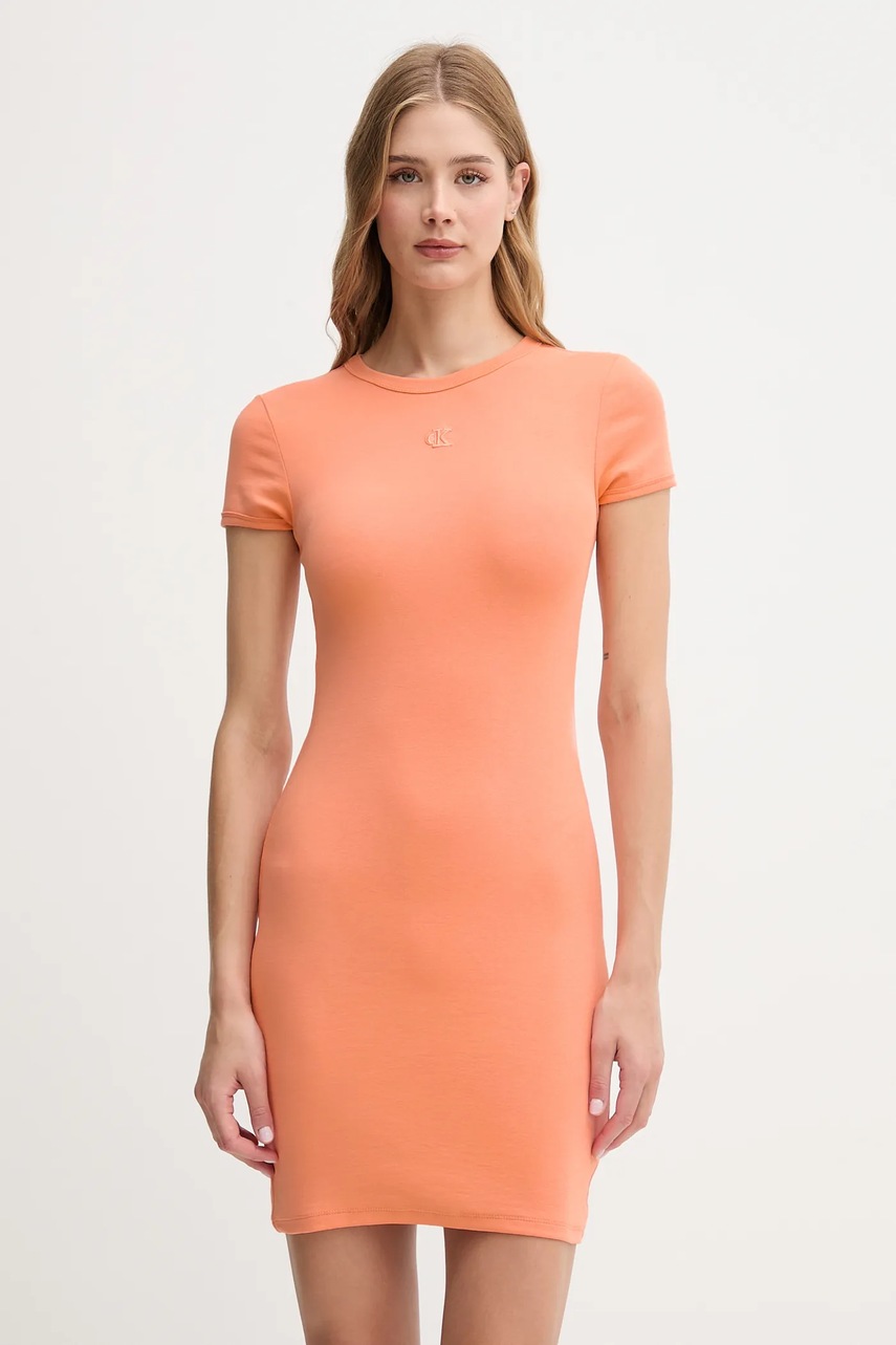Levně Šaty Calvin Klein Jeans oranžová barva, mini, přiléhavé, LV047B266G