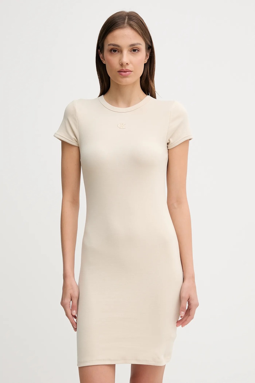 Levně Šaty Calvin Klein Jeans béžová barva, mini, přiléhavé, LV047B266G