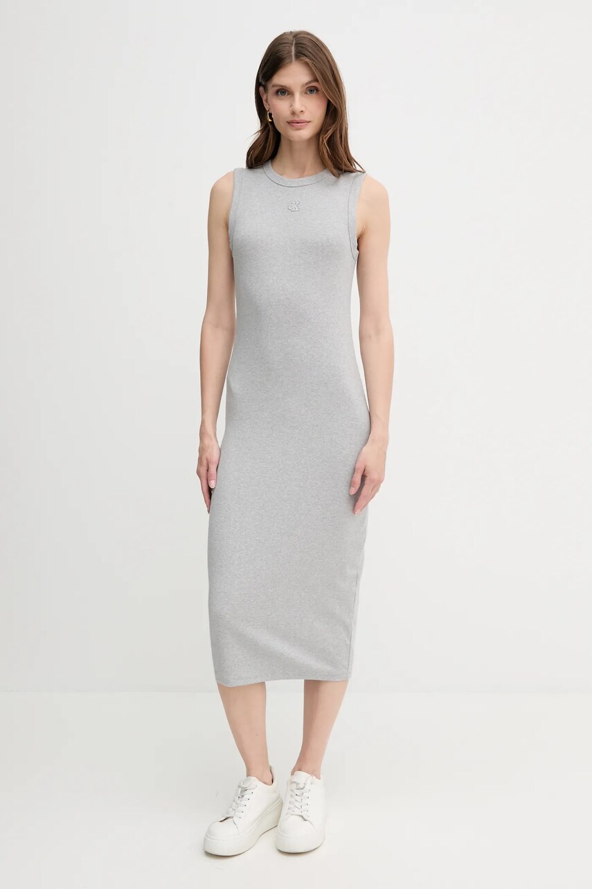 Levně Šaty Calvin Klein Jeans šedá barva, midi, přiléhavé, LV047C240G