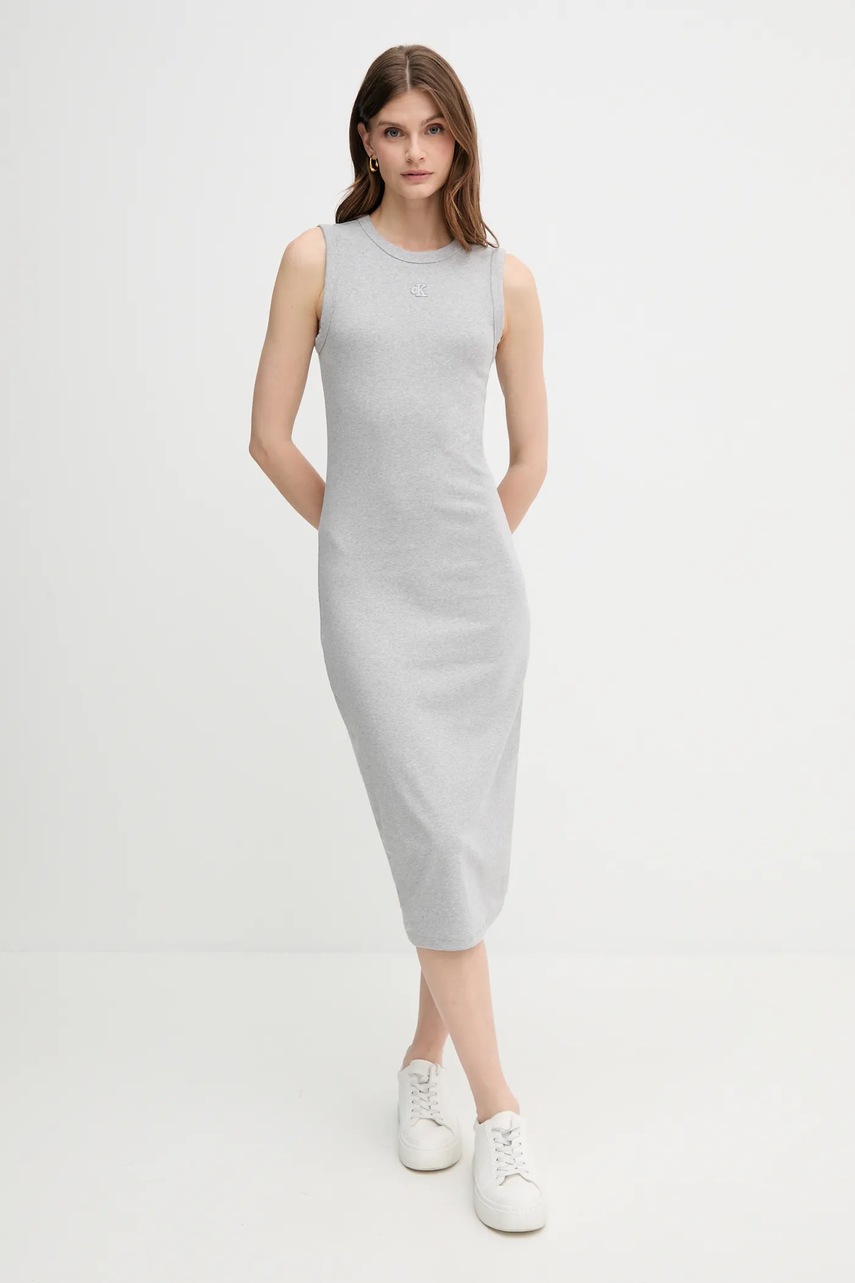 Платье Calvin Klein Jeans цвет серый midi облегающее LV047C240G