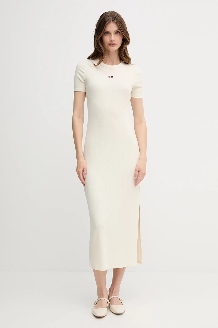 Levně Šaty Calvin Klein Jeans béžová barva, maxi, LV044C902G