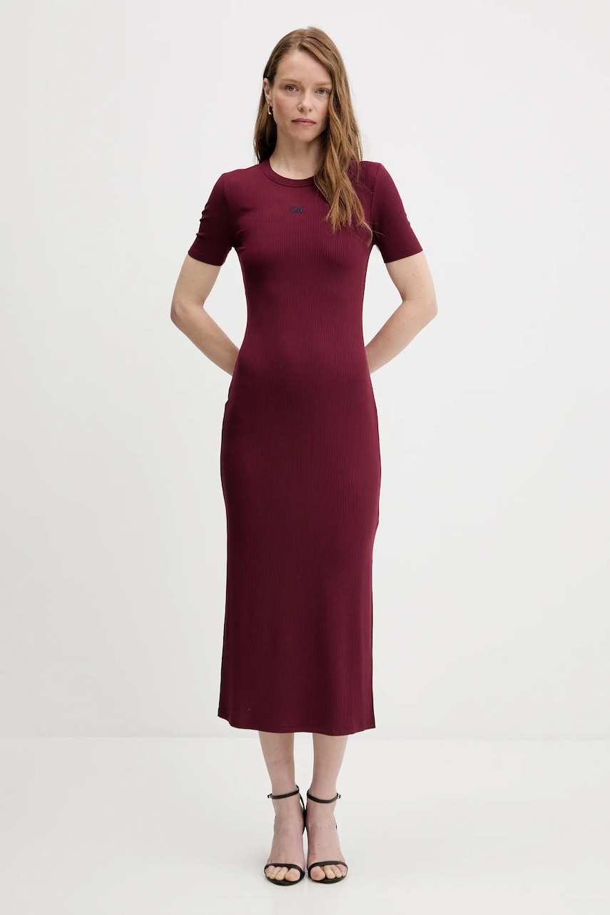Levně Šaty Calvin Klein Jeans vínová barva, maxi, LV044C902G