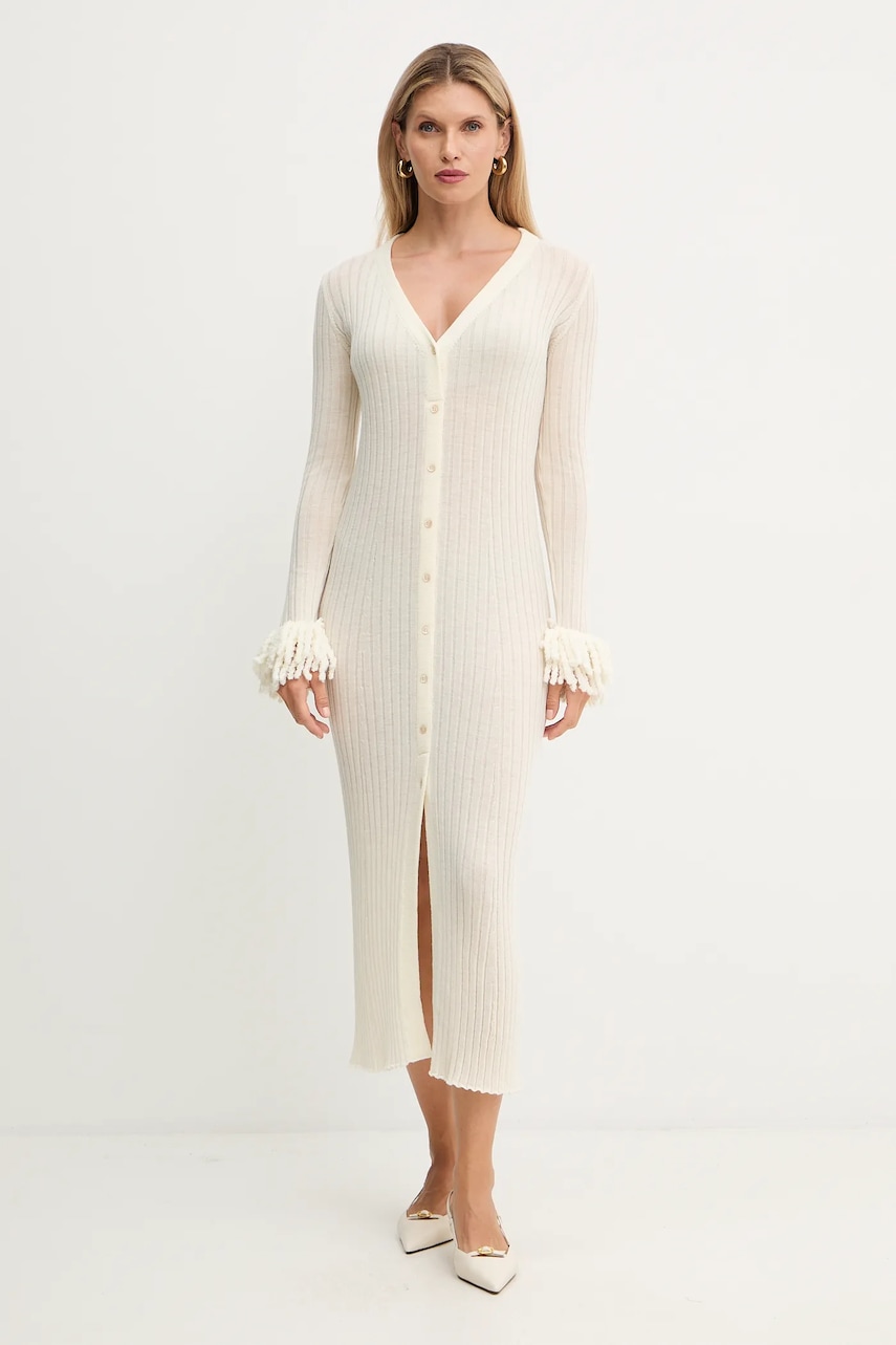 Simona Corsellini rochie din lână culoarea bej, maxi, mulată, A25CPABO0201