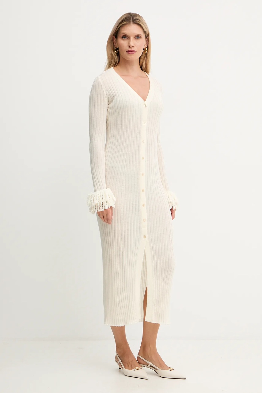 Вовняна сукня Simona Corsellini колір бежевий maxi облягаюча A25CPABO0201