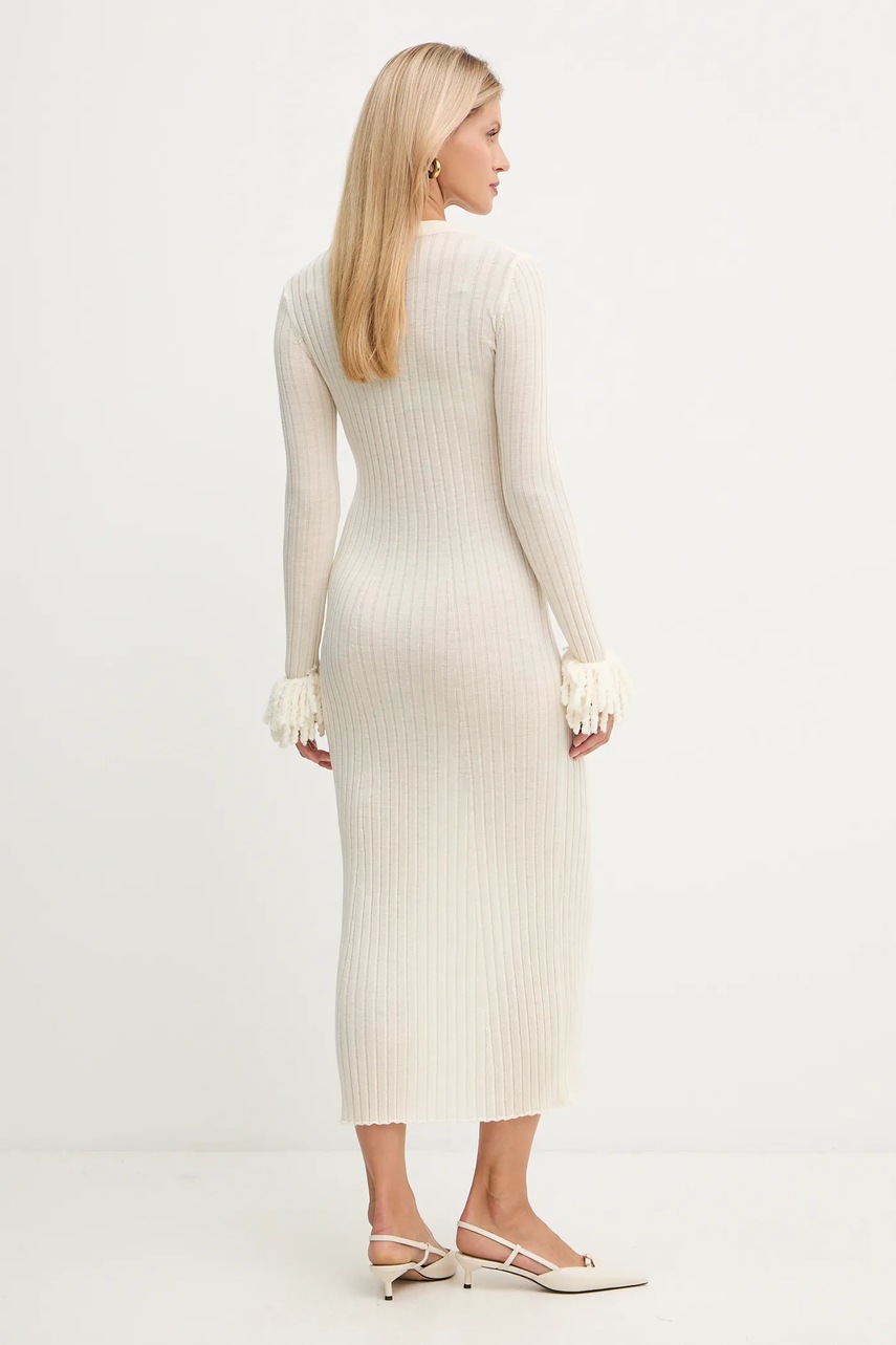 Вовняна сукня Simona Corsellini колір бежевий maxi облягаюча A25CPABO0201