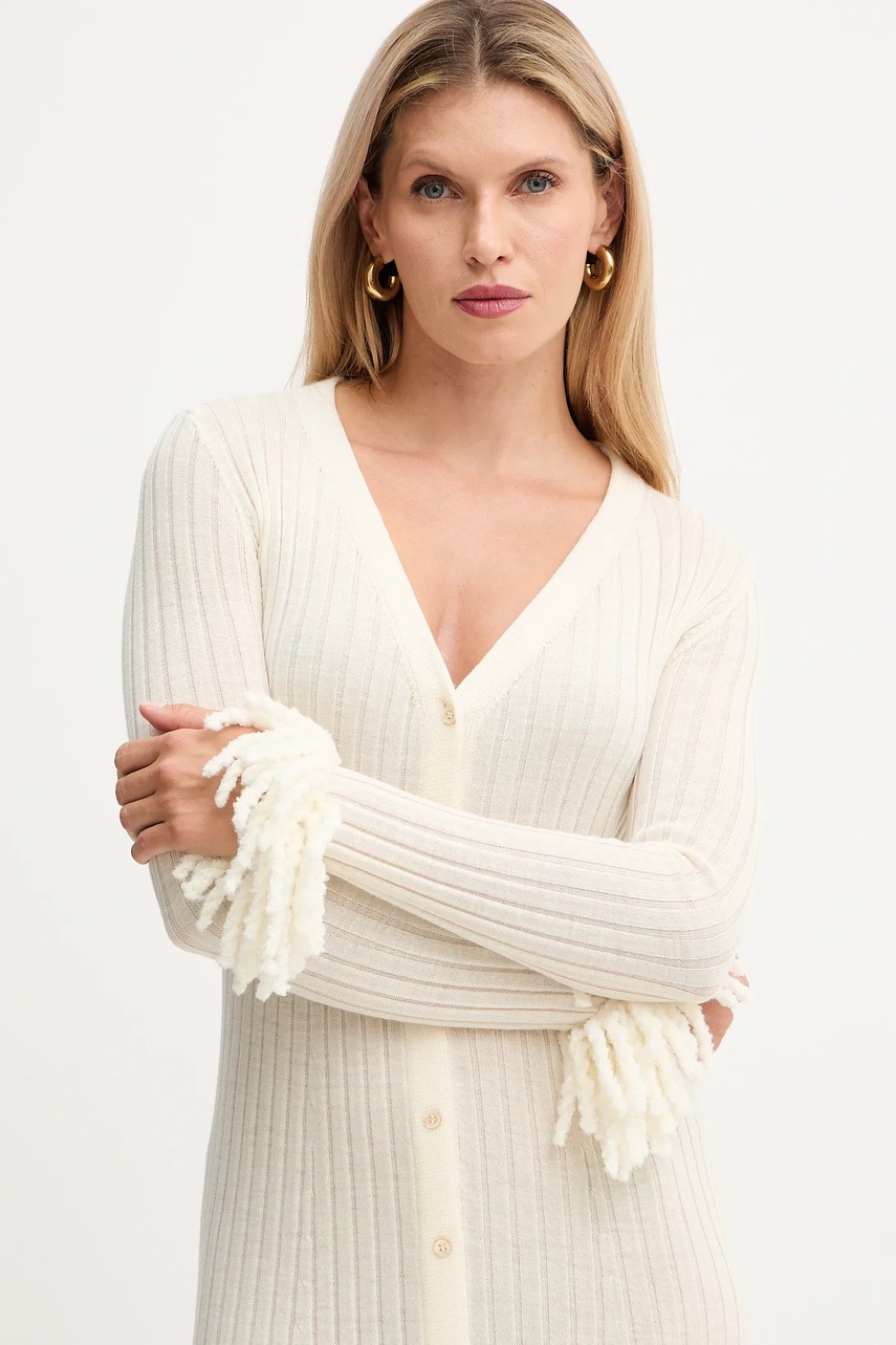 Вовняна сукня Simona Corsellini колір бежевий maxi облягаюча A25CPABO0201