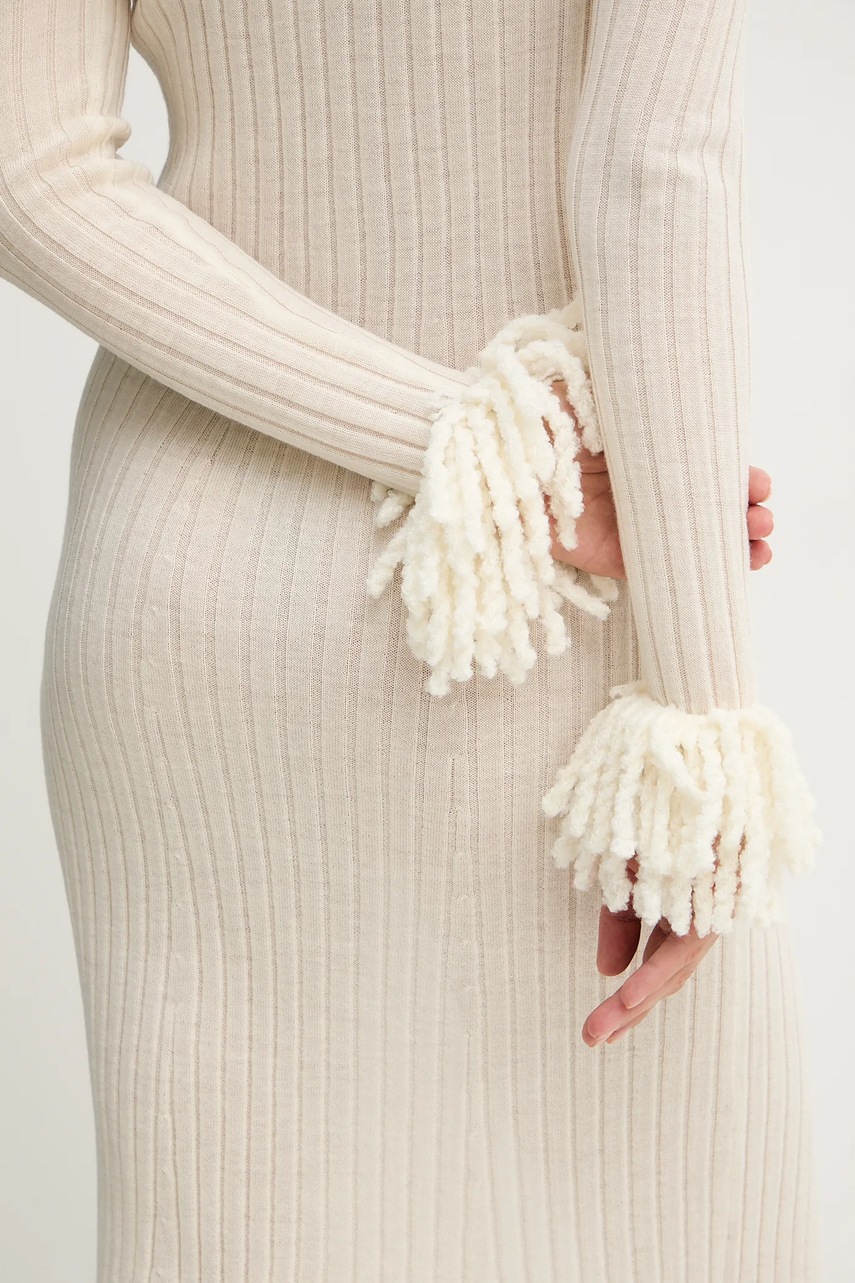 Вовняна сукня Simona Corsellini колір бежевий maxi облягаюча A25CPABO0201