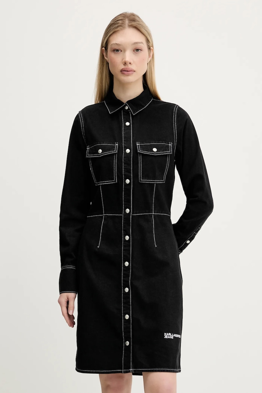 Karl Lagerfeld Jeans rochie din denim culoarea negru, midi, drept, A3W13015