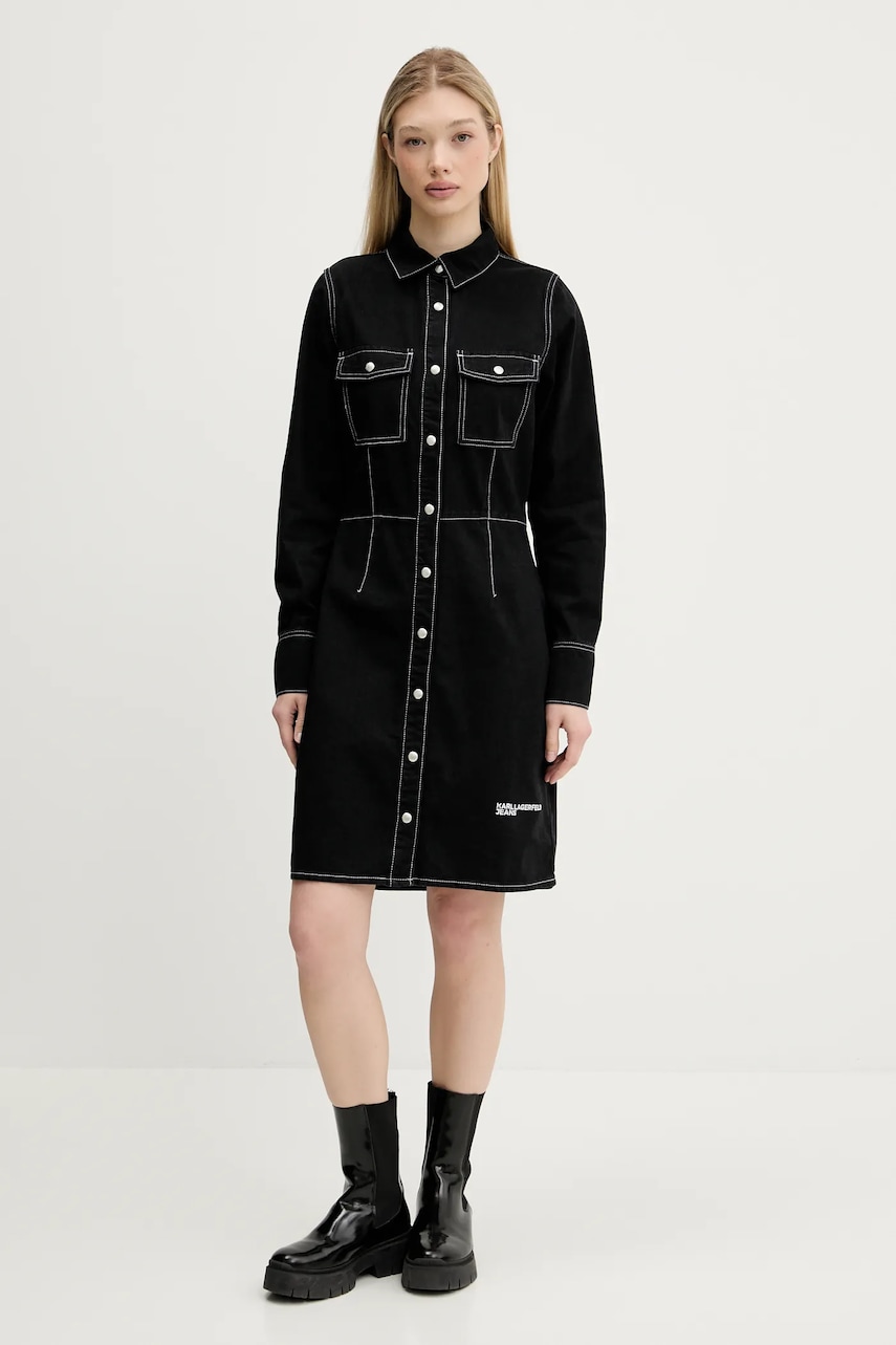 Джинсовое платье Karl Lagerfeld Jeans цвет чёрный midi прямое A3W13015 Джинсовое платье Karl Lagerfeld Jeans цвет чёрный midi прямое A3W13015