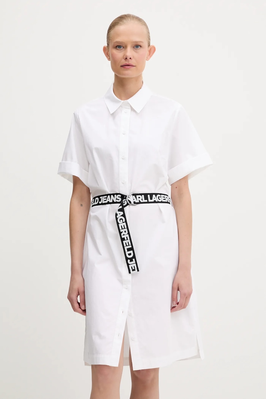 Karl Lagerfeld Jeans rochie din bumbac culoarea alb, mini, drept, A3W13030