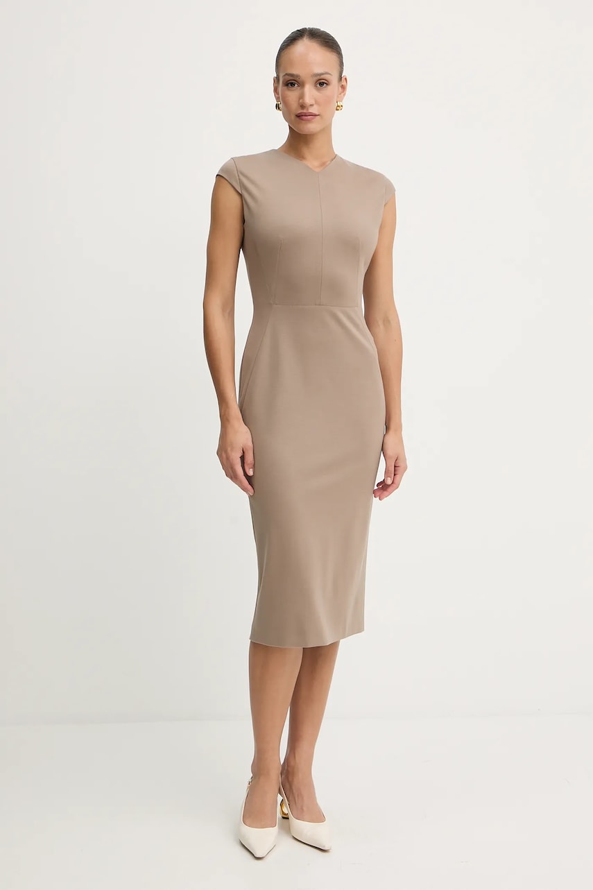 BOSS rochie culoarea bej, midi, drept, 50541987