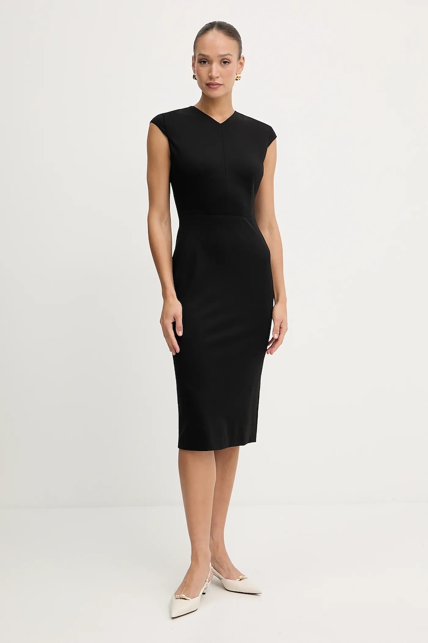 BOSS rochie culoarea negru, midi, drept, 50541987