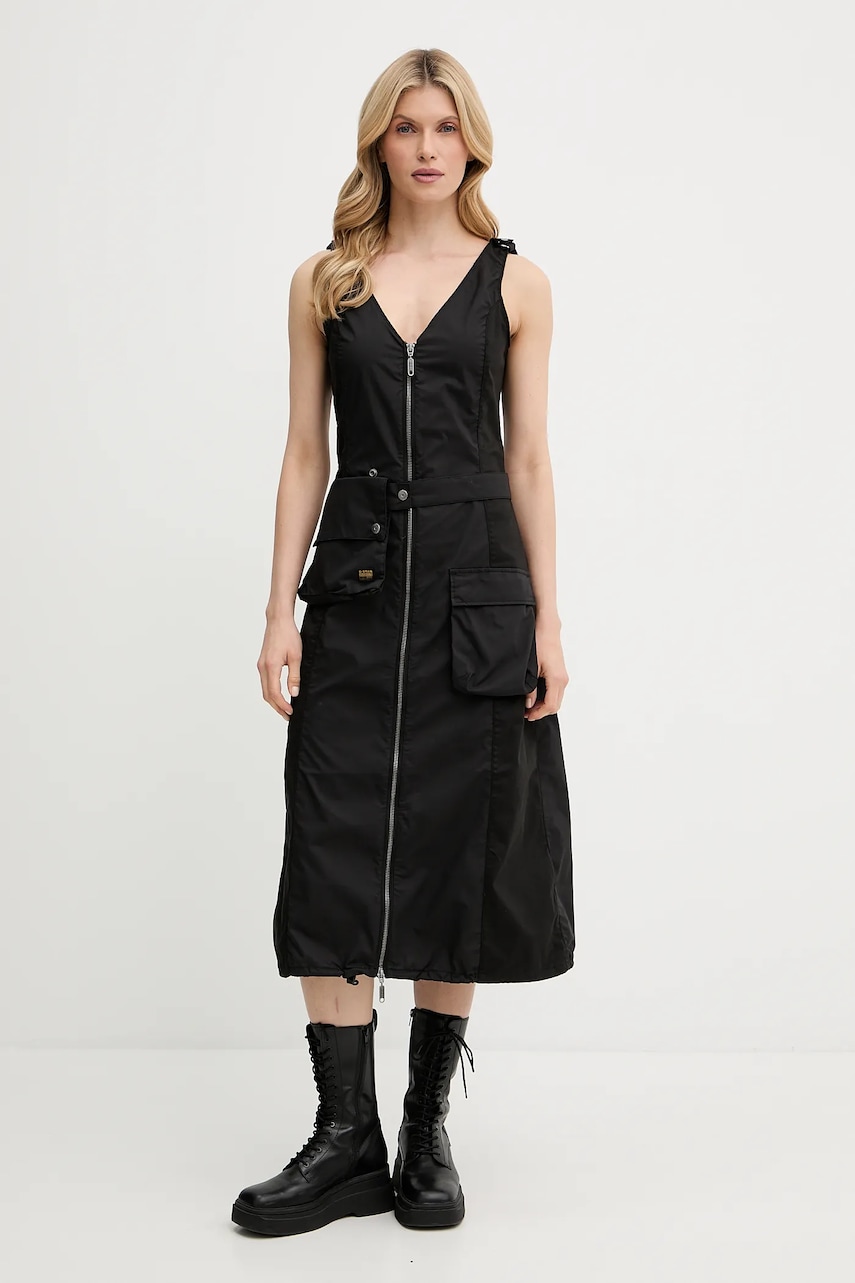 G-Star rochie culoarea negru, midi, drept, D26288-D308