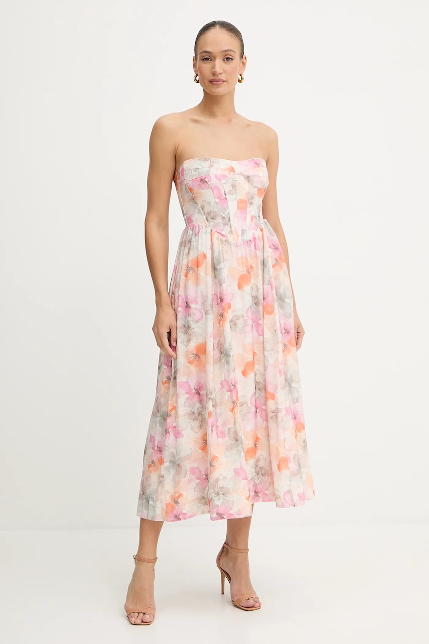 Bardot rochie culoarea bej, midi, evazati, 58164DB5