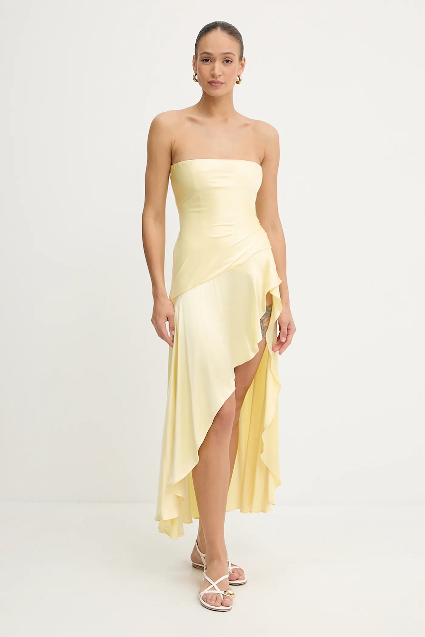 Bardot rochie culoarea galben, maxi, evazati, 59266DB