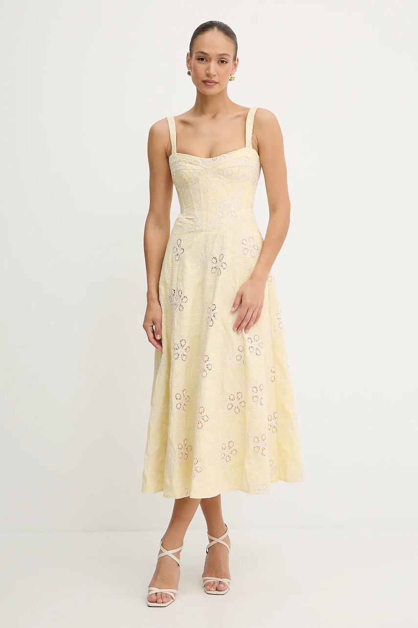 Bardot rochie culoarea galben, maxi, evazati, 59825DB2