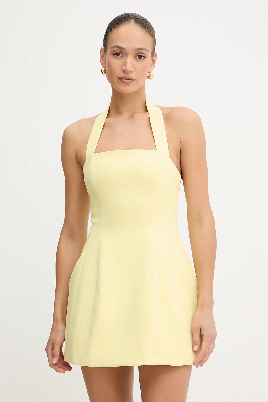 Bardot rochie culoarea galben, mini, evazati, 59857DB1