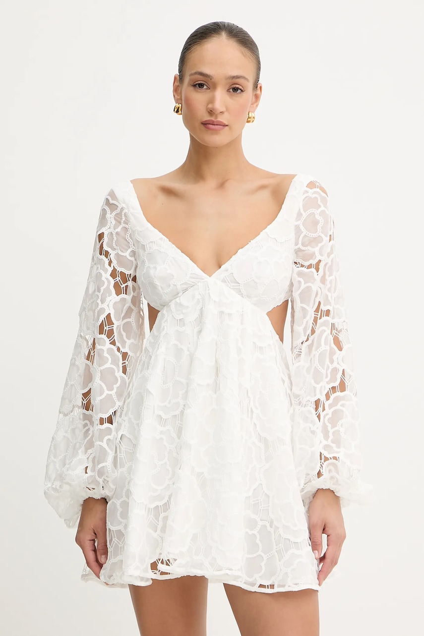 Bardot rochie din bumbac culoarea alb, mini, evazati, 59858DB1