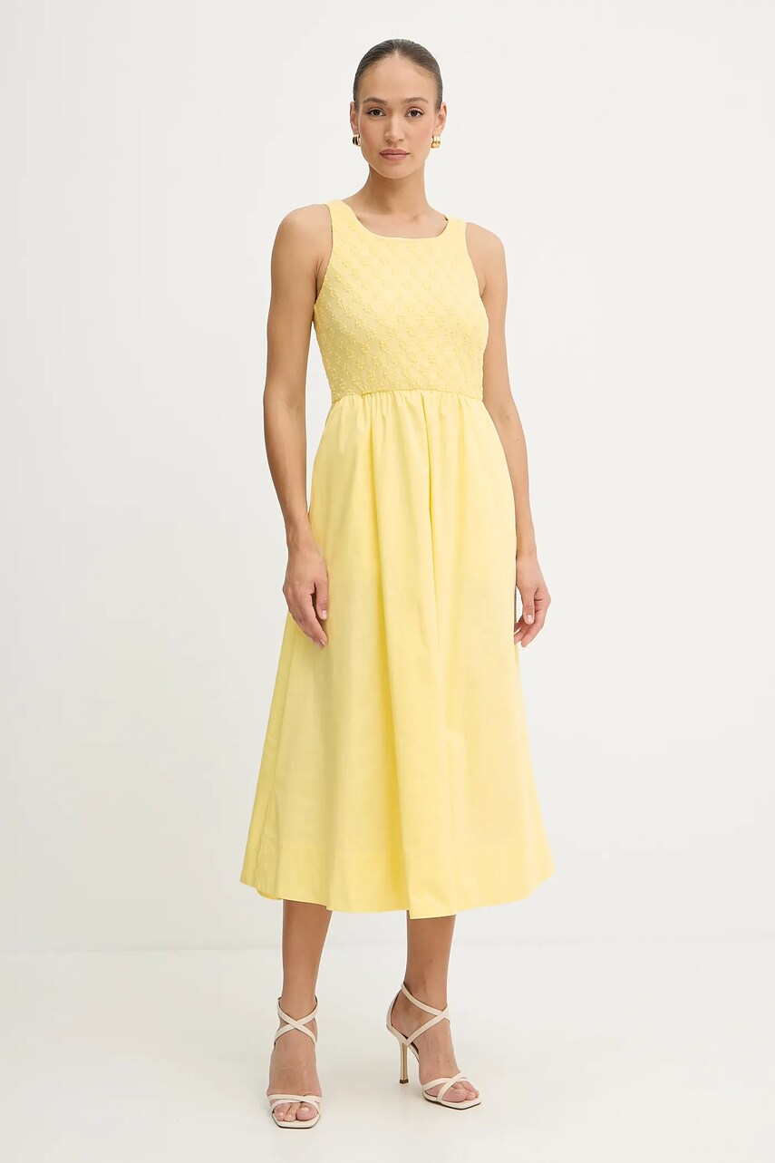 Bardot rochie culoarea galben, maxi, evazati, 59879DB1