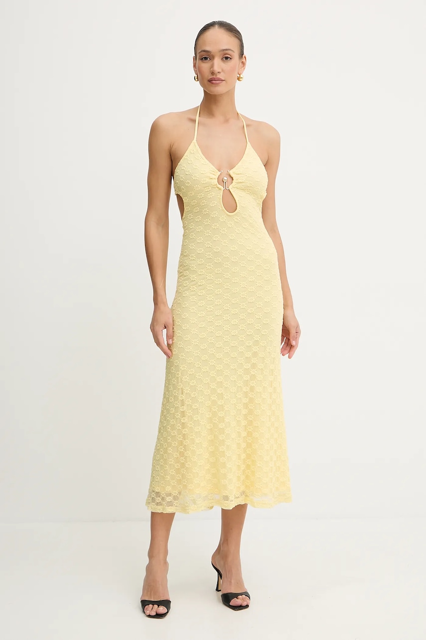 Bardot rochie culoarea galben, maxi, drept, 59904DB1