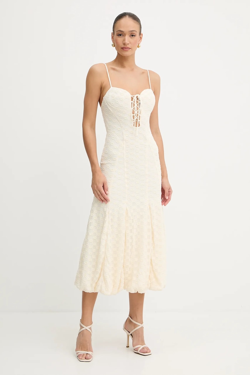Bardot rochie culoarea bej, maxi, mulata, 59928DB