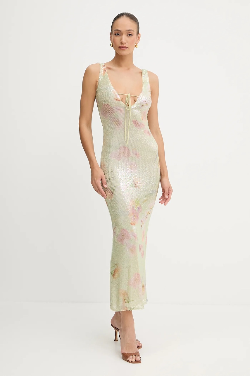 Bardot rochie culoarea verde, maxi, drept, 59954DB