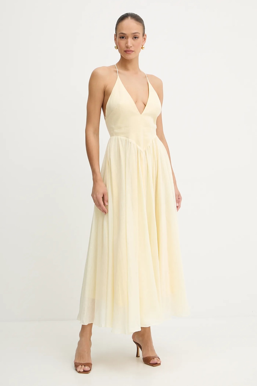 Bardot rochie culoarea galben, maxi, evazati, 59963DB