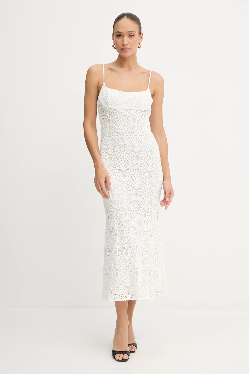 Bardot rochie din bumbac culoarea alb, maxi, evazati, 59990DB