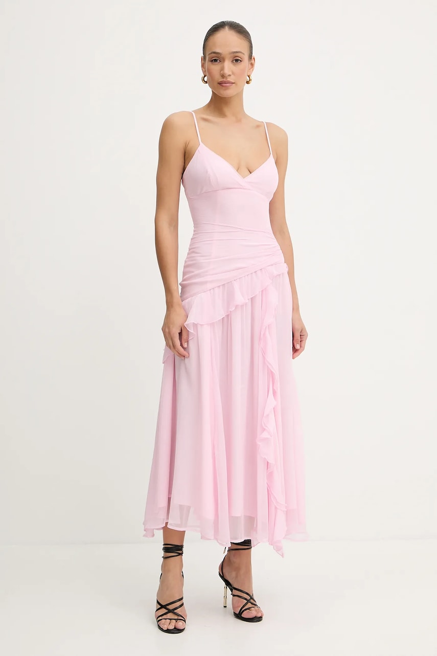 Bardot rochie culoarea roz, maxi, evazati, 59998DB