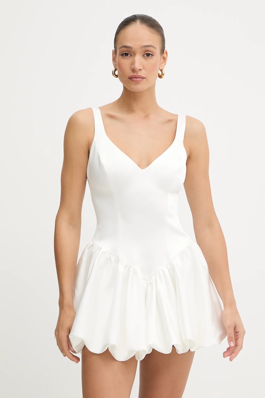 Bardot rochie culoarea alb, mini, evazati, 60001DB