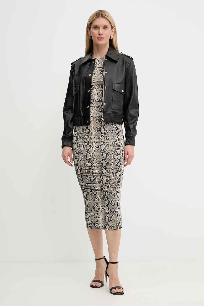 Levně Šaty MICHAEL Michael Kors béžová barva, midi, přiléhavé, MT58319HMC