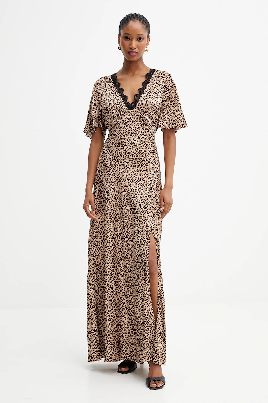 Levně Šaty Guess MARTINE hnědá barva, maxi, W5YK01 WHEZ2