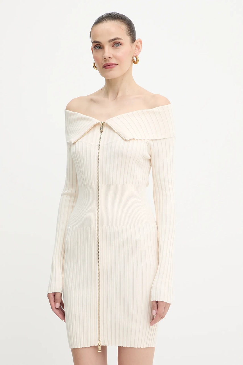 Levně Šaty Guess KATHRYN béžová barva, mini, přiléhavé, W5YK28 Z30I2