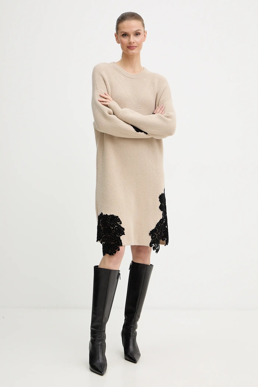 Сукня з додаванням вовни Pinko колір бежевий mini oversize 105504 A2R1