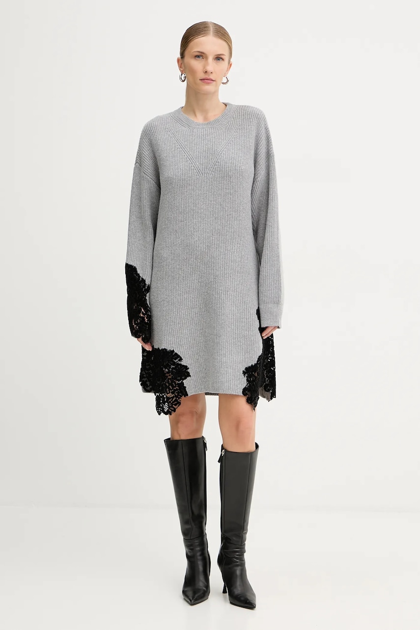 Levně Šaty s příměsí vlny Pinko šedá barva, mini, oversize, 105504 A2R1