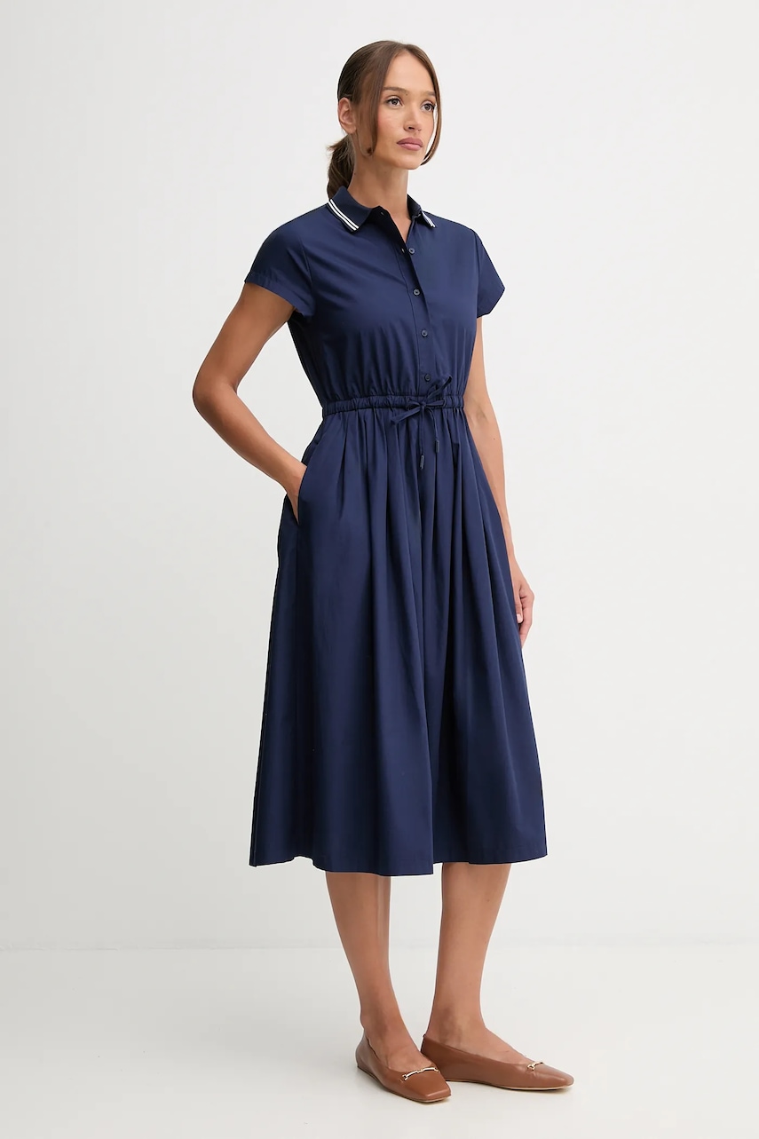 United Colors of Benetton rochie din bumbac culoarea bleumarin, midi, evazați, 49WNDV0BV