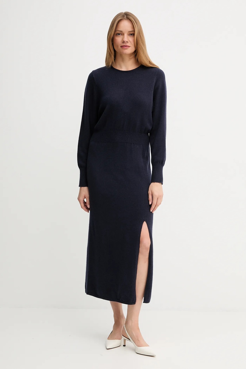 OUI rochie din lână culoarea bleumarin, maxi, mulată, 94484