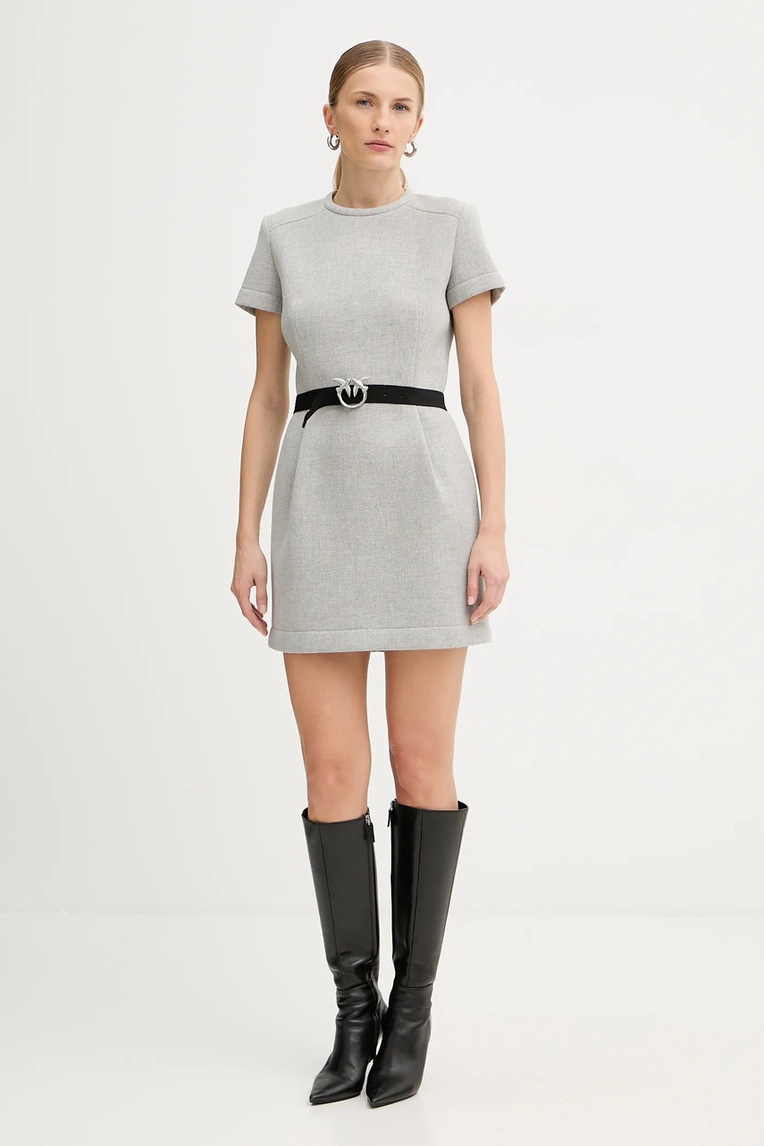 Сукня з додаванням вовни Pinko колір сірий mini розкльошена 106084 A2ZQ