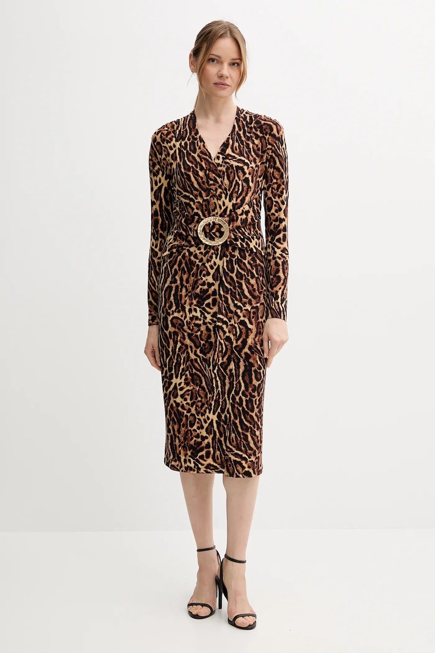 Joseph Ribkoff rochie culoarea maro, midi, evazati, 253091