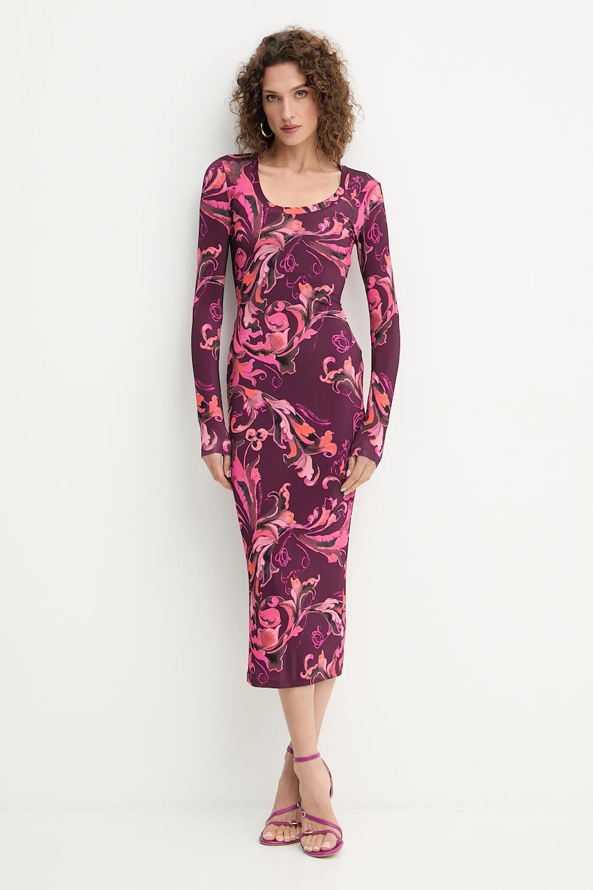Сукня Versace Jeans Couture колір бордовий midi облягаюча 79HAO920 JS500
