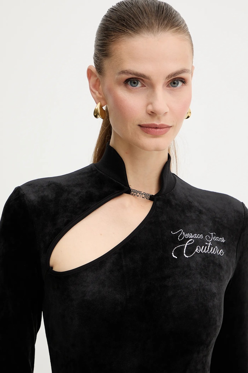 Велюрова сукня Versace Jeans Couture колір чорний mini облягаюча 79HAO9A1 J0241